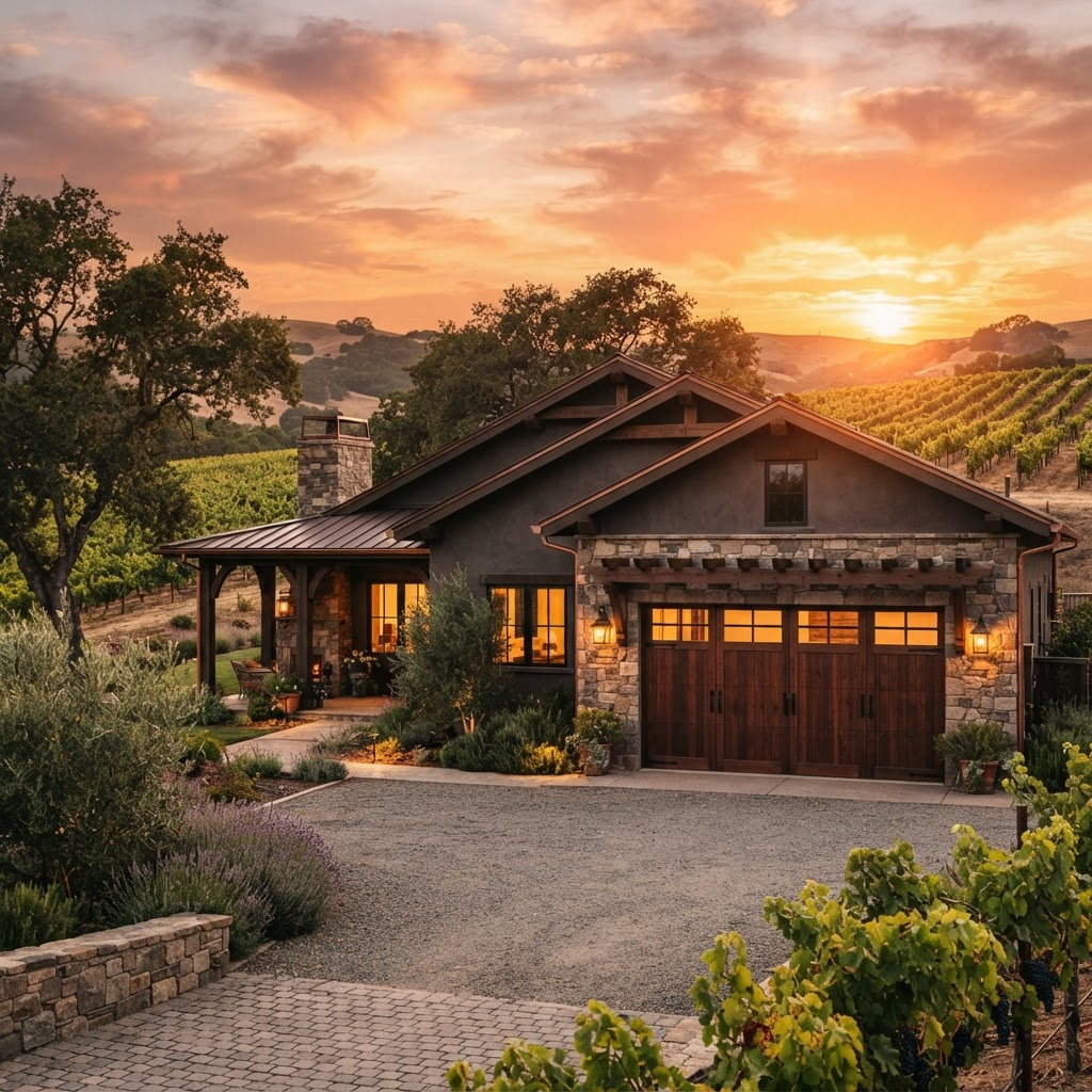 Northern California home exterior at golden hour