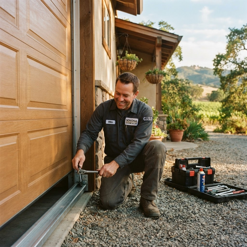 Friendly garage door technician working outdoors in Sonoma County